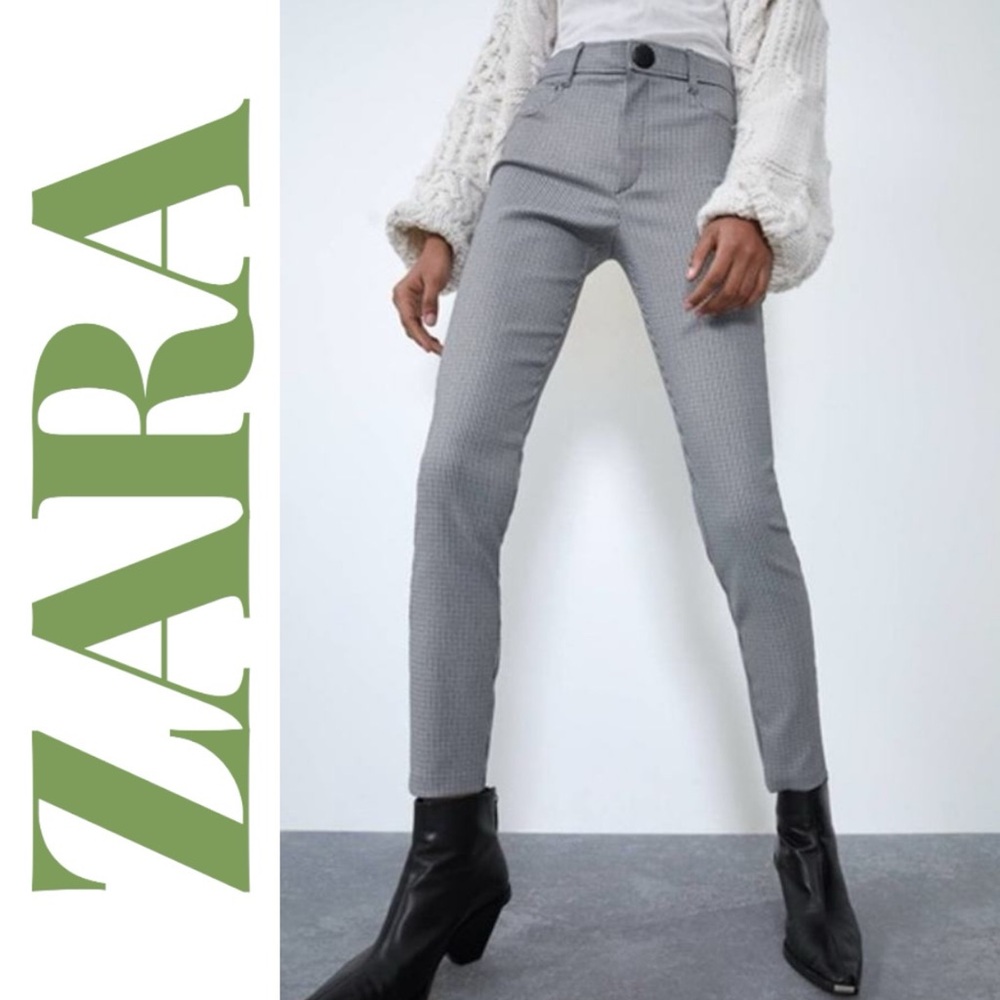 ZARA HOUNDSTOOTH HIGH RISE MONOCHROME ANKLE DRESS PANTS Y2K PUNK, MEDIUM‎